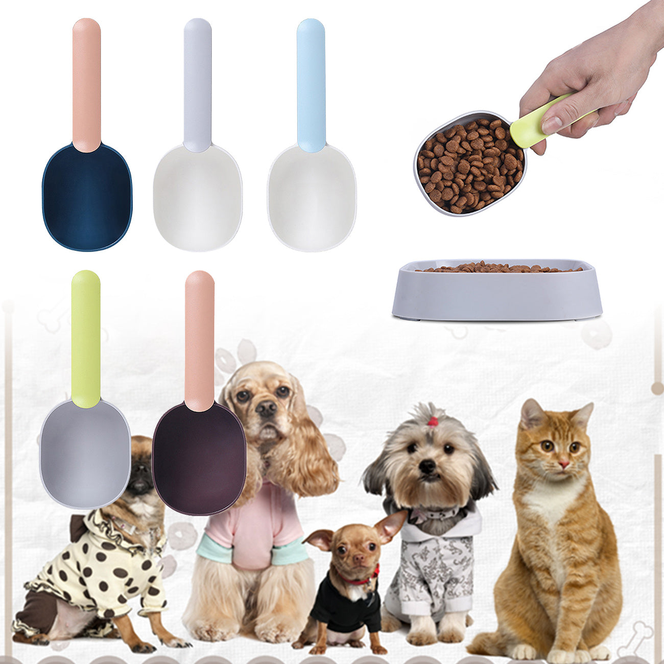 2-in-1 Pet Food Measuring Scoop Spoon With Bag Clip for Dogs / Cats / Pets