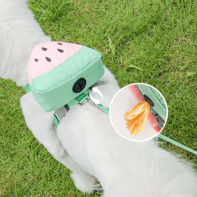 Fruit Design Poop Bag Backpack With Harness And Leash Set For Dogs / Pets