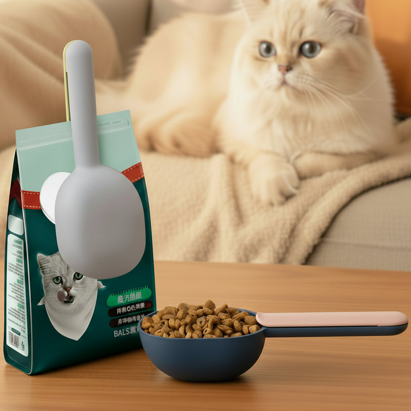 2-in-1 Pet Food Measuring Scoop Spoon With Bag Clip for Dogs / Cats / Pets