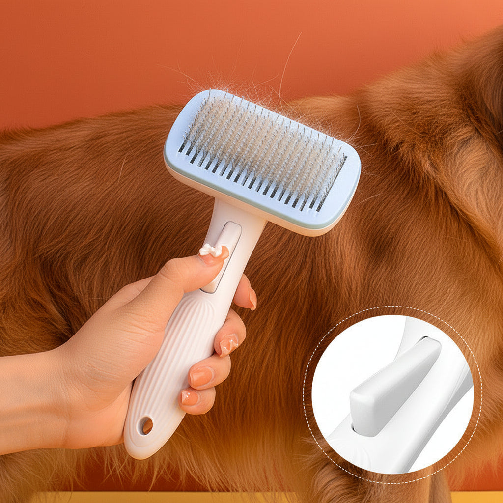 Cepillo de aseo para mascotas autolimpiante con eliminación de pelo con un solo clic
